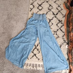 Rewash Sky Blue Smocked Wide-Leg Pants